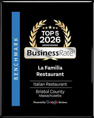 BusinessRate Top 5 2026 Award Winner plaque for La Familia Restaurant
