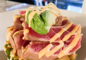 Seared tuna tower with avocado and spicy mayo